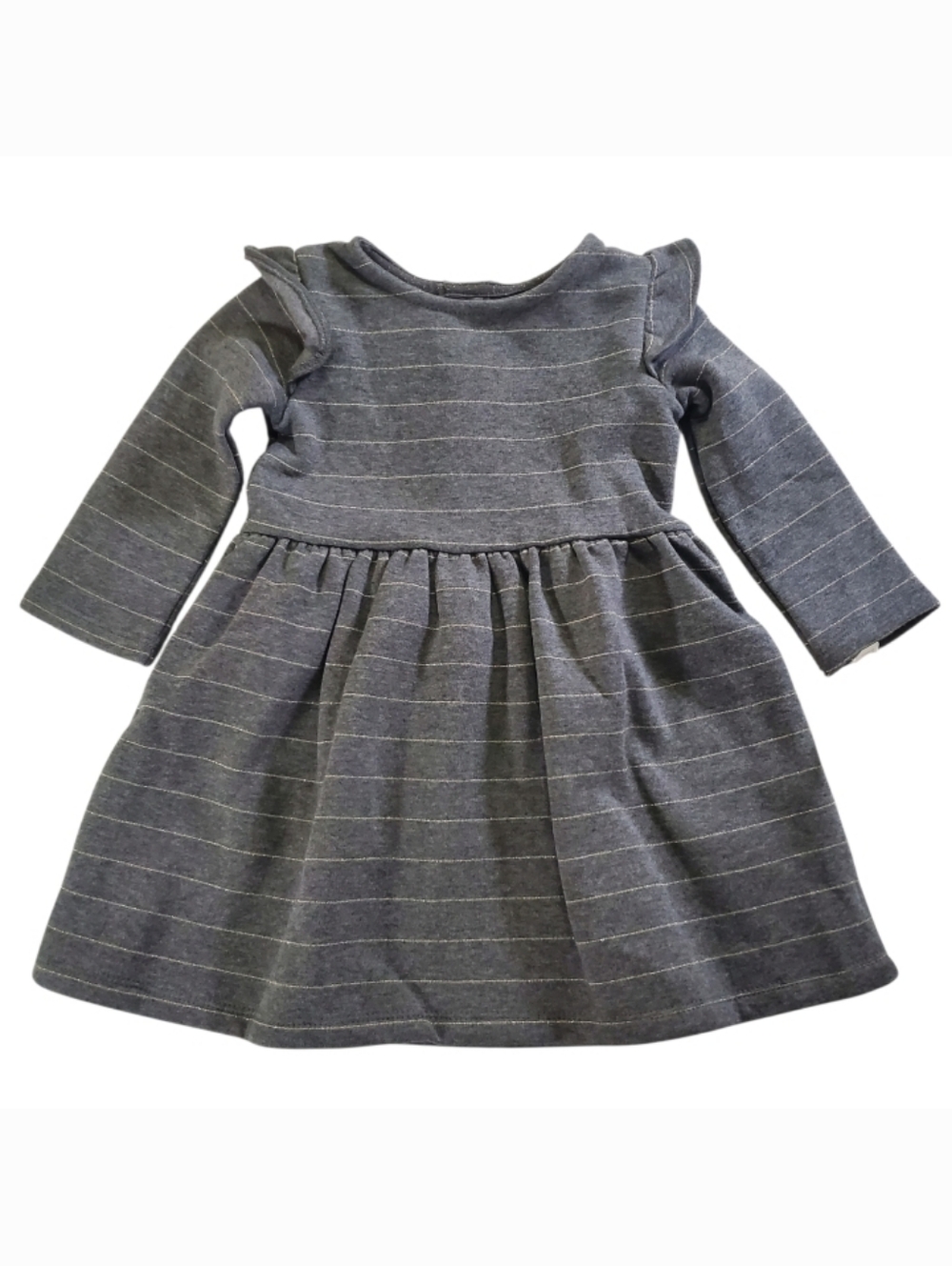 K1394 * Carter’s Girls Glitter Striped Fleece Dress Grey Gold Size 18M NWT